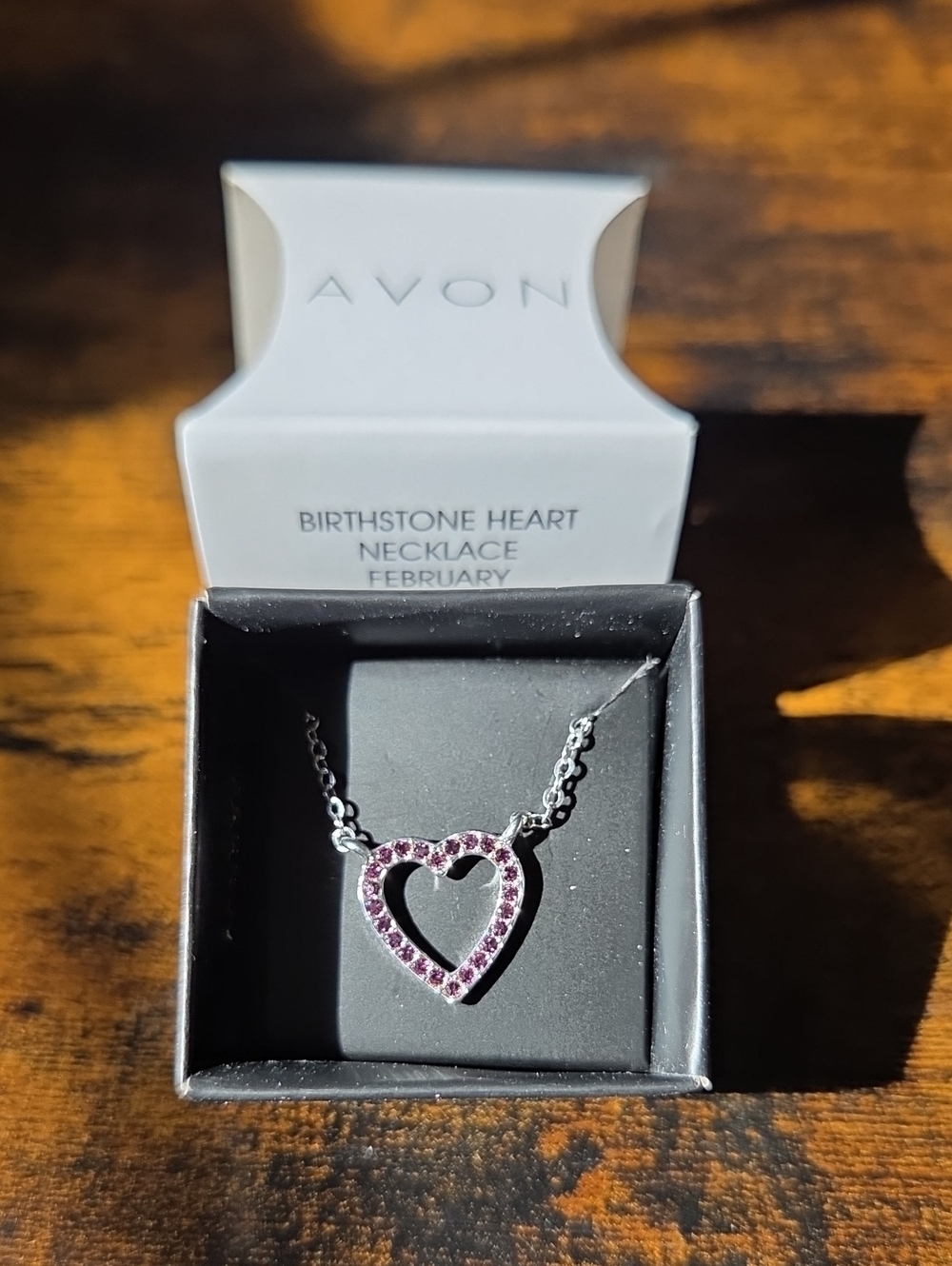 Avon Silver Birthstone Heart Necklace - February